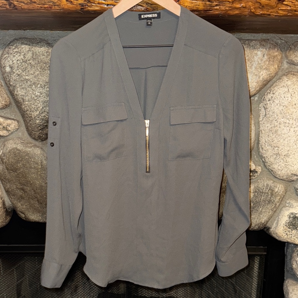 Express Women's Gray Zip Blouse